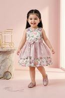 Girls Onion Pink Floral Satin Bow Party Frock TSF10055