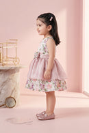 Girls Onion Pink Floral Satin Bow Party Frock TSF10055