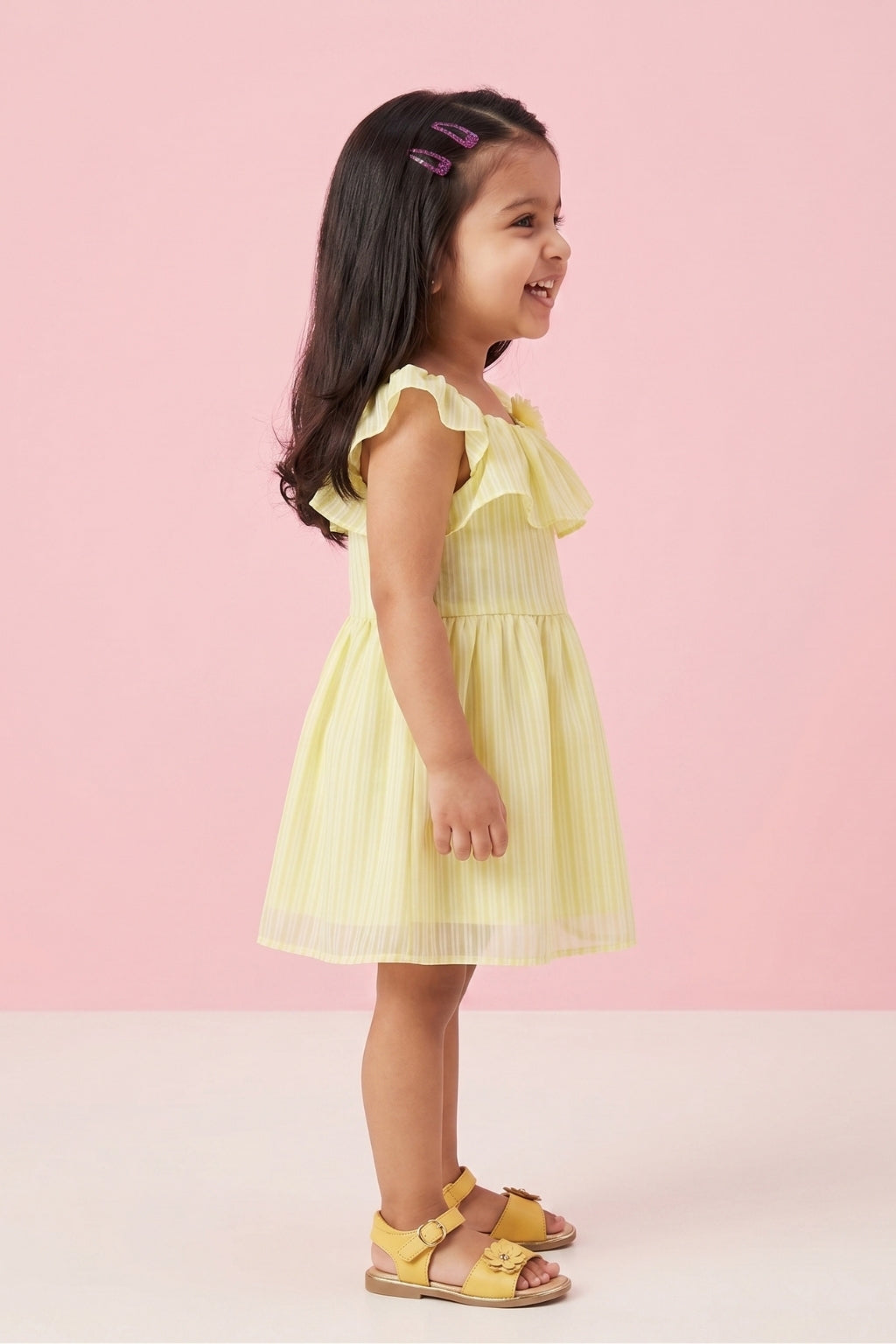 Yellow Ruffle Lightweight Summer Party Dress TSIM004