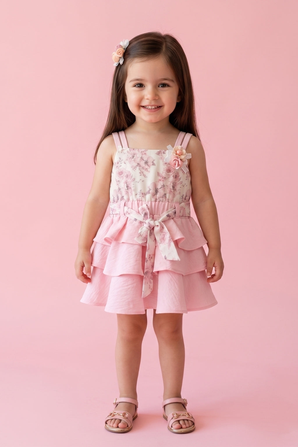 Pink Floral Layered Dress TSIM018