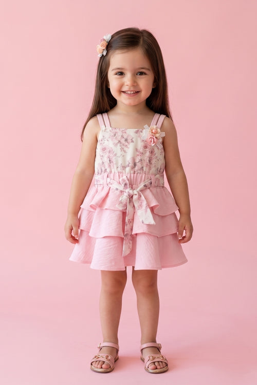 Pink Floral Layered Dress TSIM018