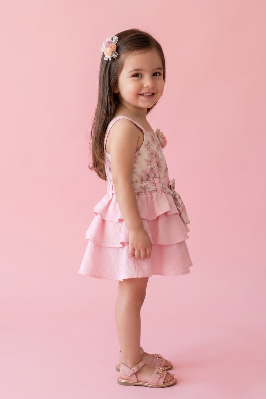 Pink Floral Layered Dress TSIM018