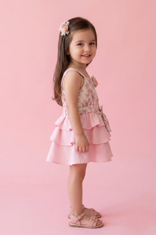 Pink Floral Layered Dress TSIM018