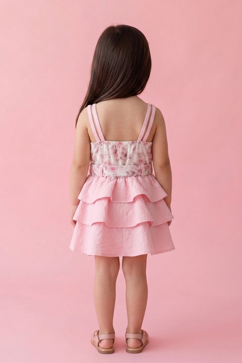 Pink Floral Layered Dress TSIM018