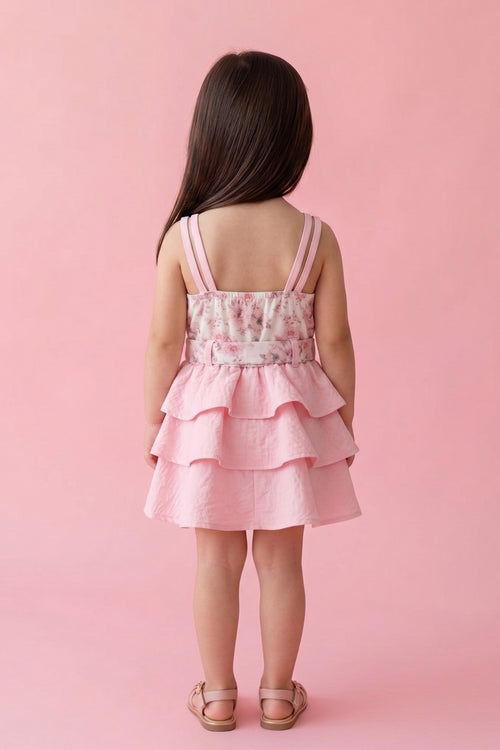 Pink Floral Layered Dress TSIM018