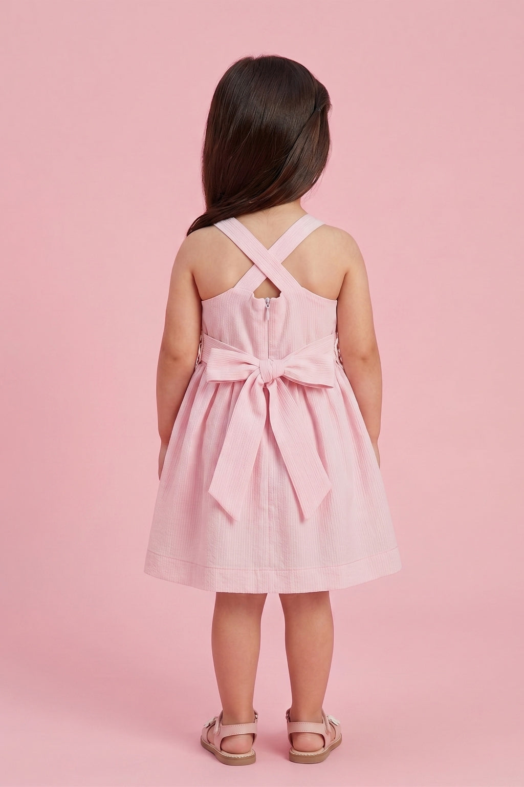 Soft Cotton Pink Dress with Bow Back TSIM038