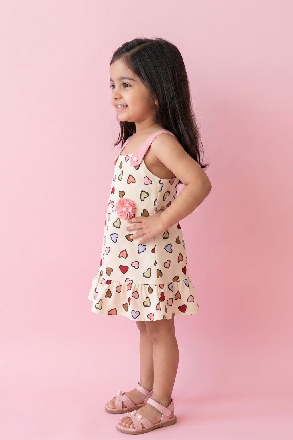 Pink Strap Ruffle Hem Dress TSIM039
