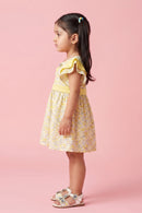 Yellow Floral Flutter Sleeve Dress TSIM041