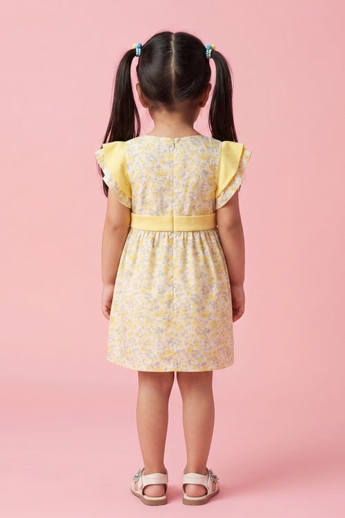 Yellow Floral Flutter Sleeve Dress TSIM041