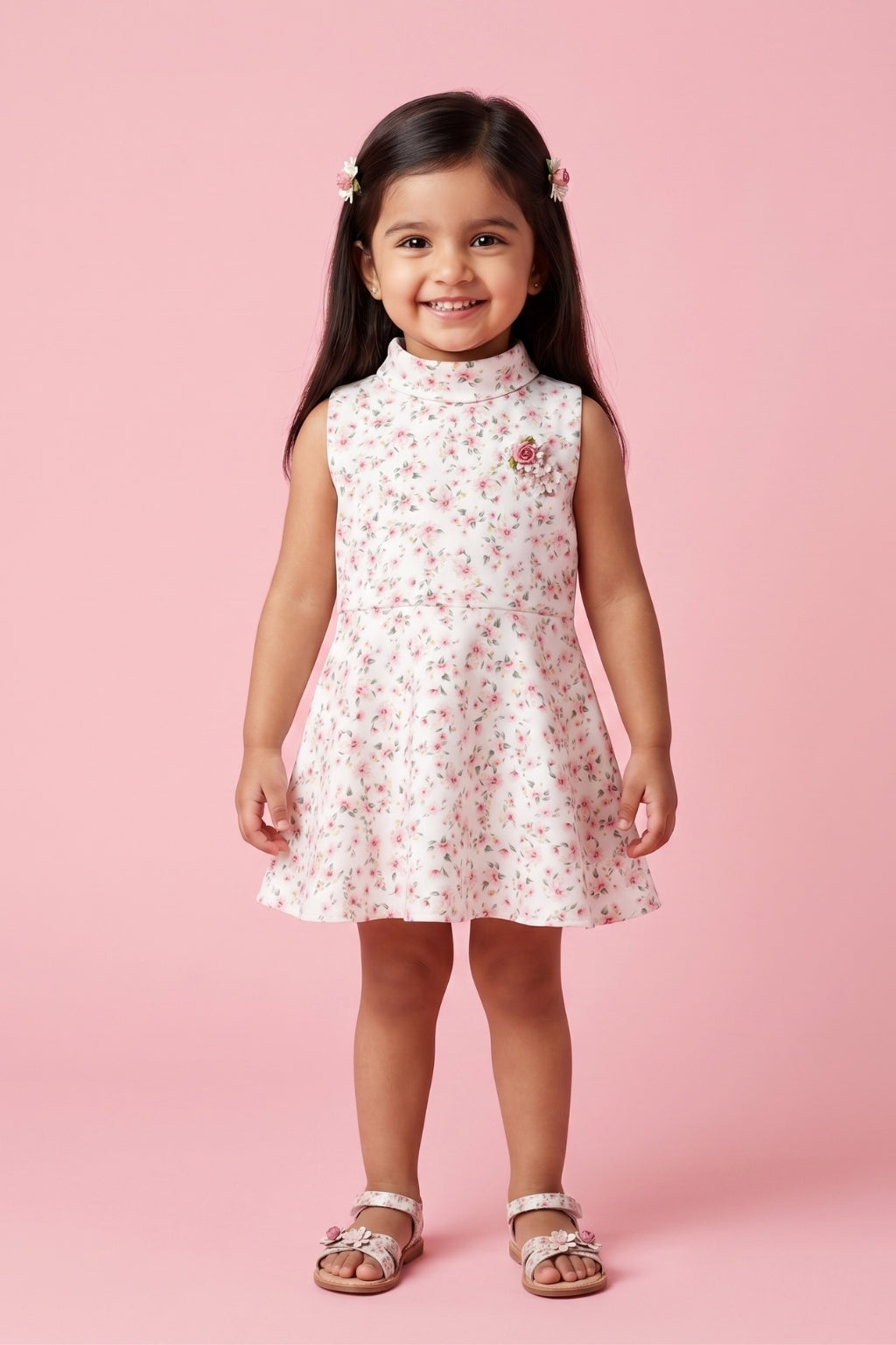 Soft Pink Printed Fit & Flare Dress TSIM042