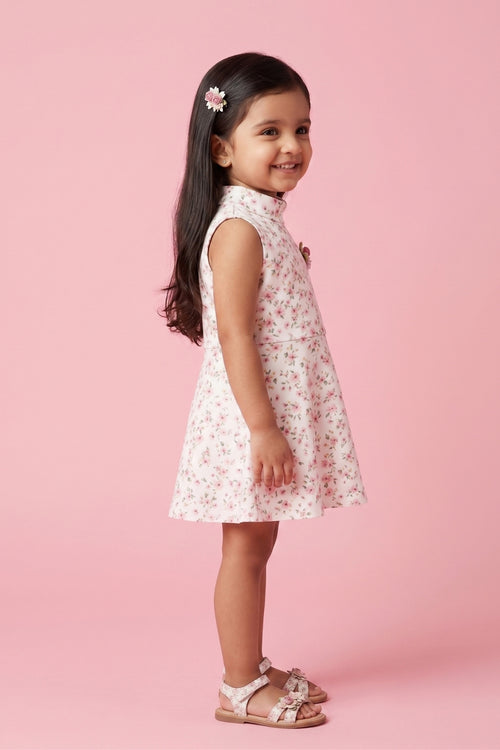 Soft Pink Printed Fit & Flare Dress TSIM042