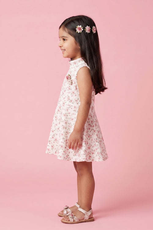 Soft Pink Printed Fit & Flare Dress TSIM042