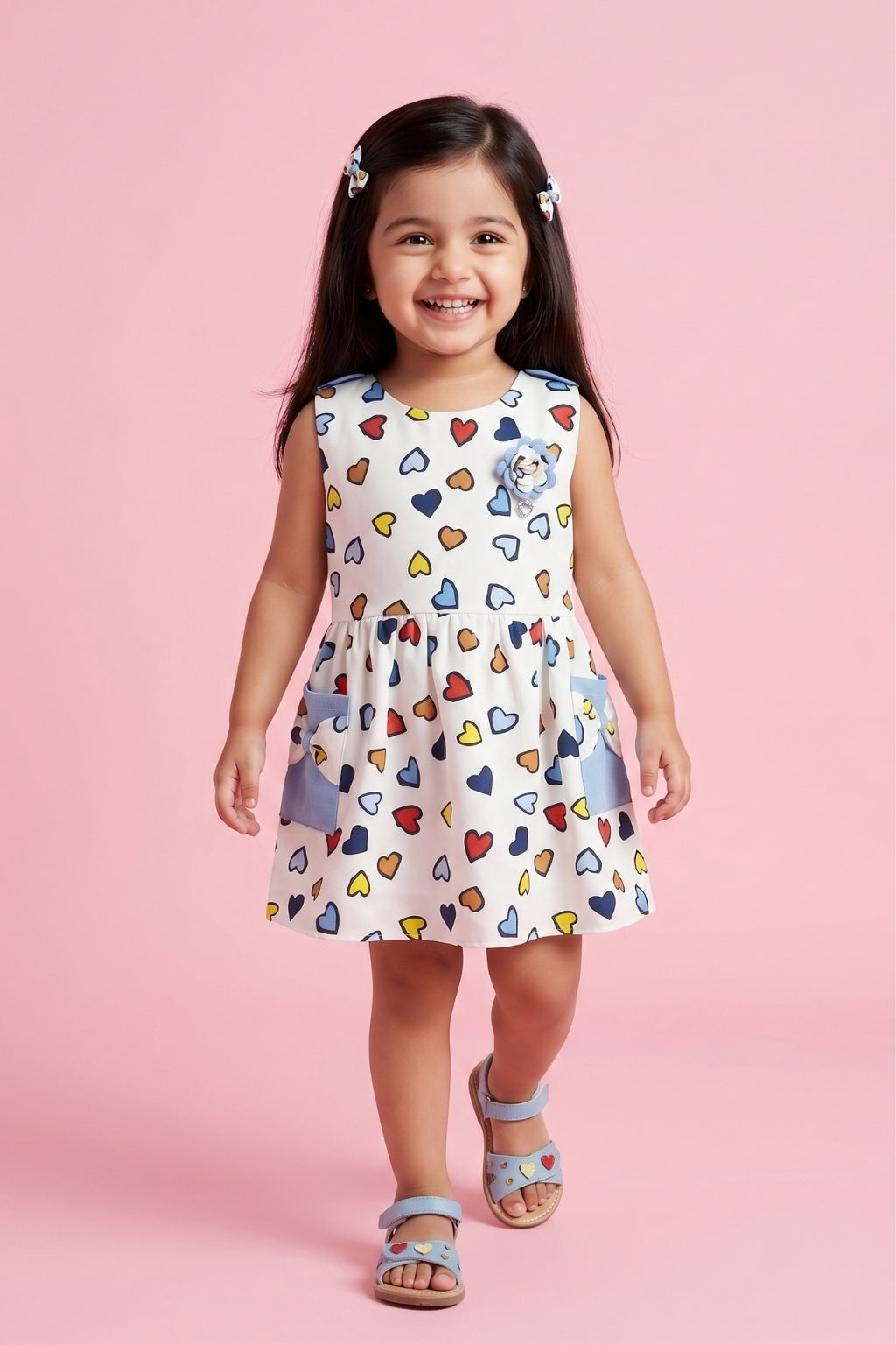 Sleeveless Multicolor Heart Print Dress TSIM043