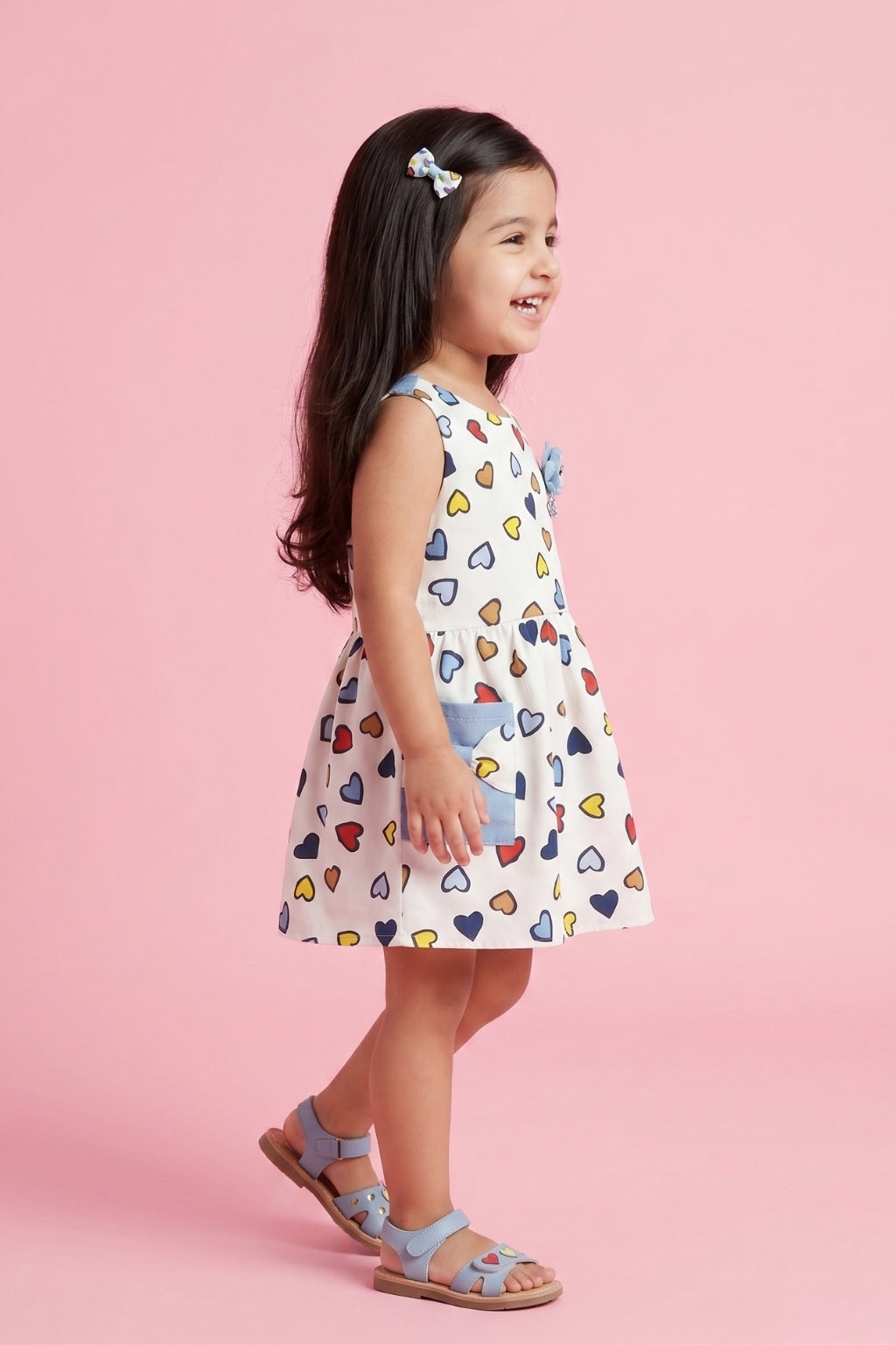 Sleeveless Multicolor Heart Print Dress TSIM043