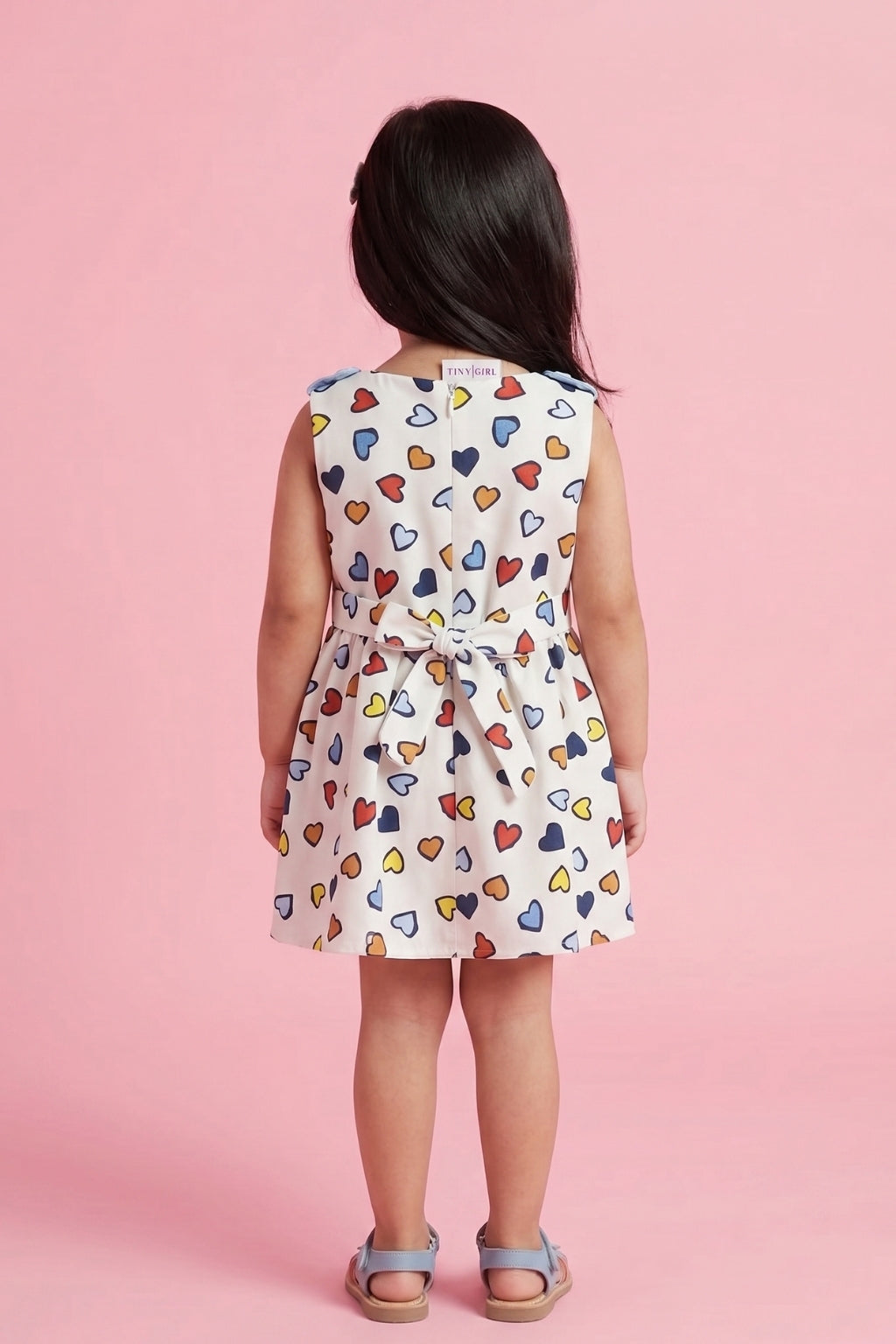 Sleeveless Multicolor Heart Print Dress TSIM043