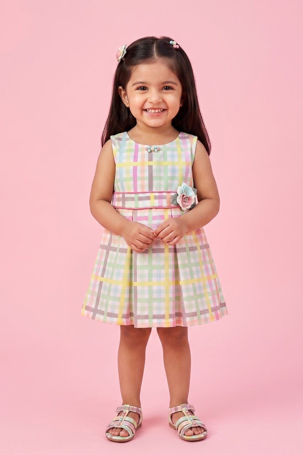 Sleeveless Pastel Check Dress TSIM060