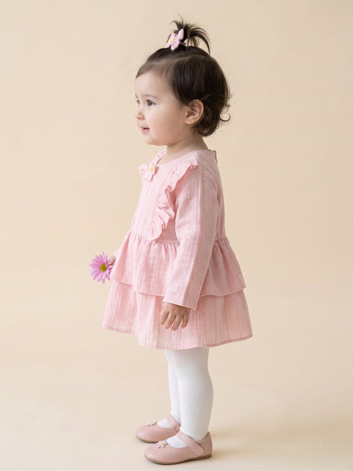 Blush Pink Ruffle Peplum Dress TSIM226