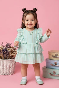 Sea Green Ruffle Layered Dress TSIM226