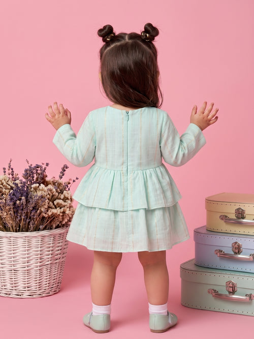 Sea Green Ruffle Layered Dress TSIM226