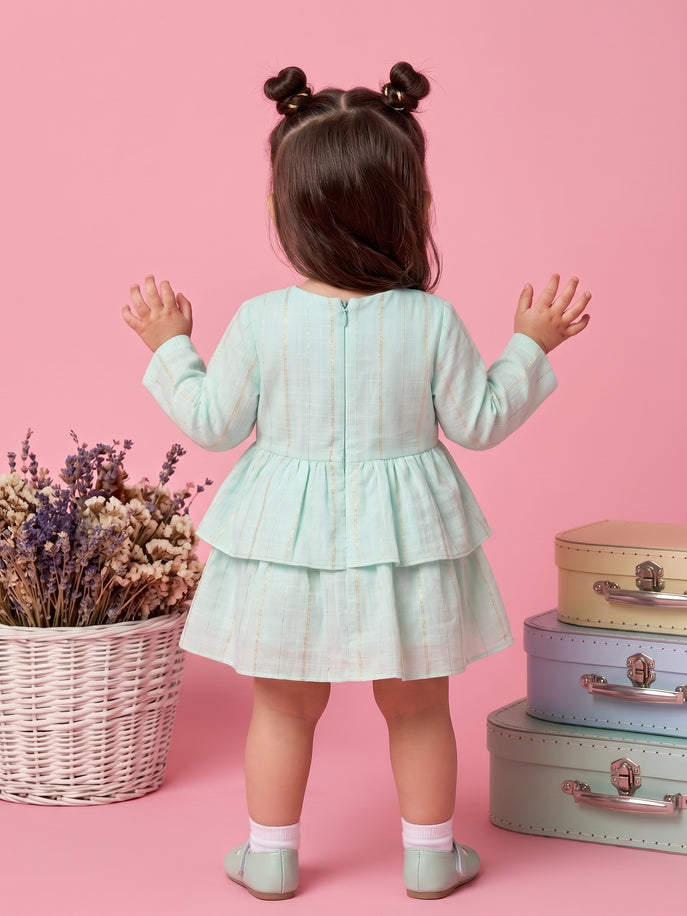 Sea Green Ruffle Layered Dress TSIM226