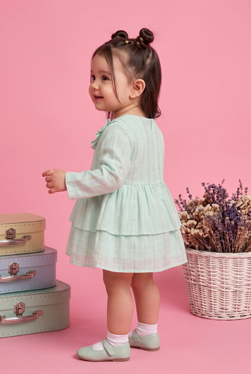 Sea Green Ruffle Layered Dress TSIM226