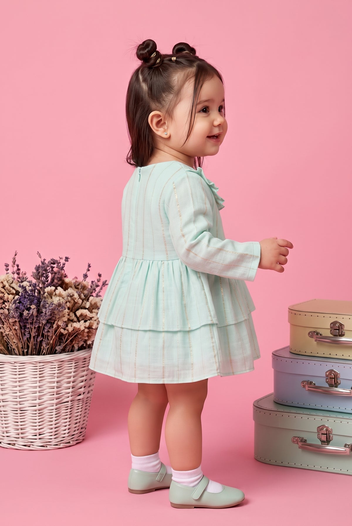 Sea Green Ruffle Layered Dress TSIM226