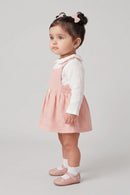 Peach Pinafore Dress with White Peter Pan Collar Top TSIPN138