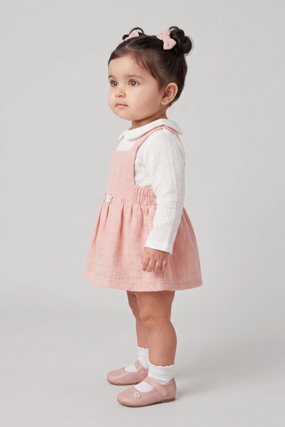 Peach Pinafore Dress with White Peter Pan Collar Top TSIPN138