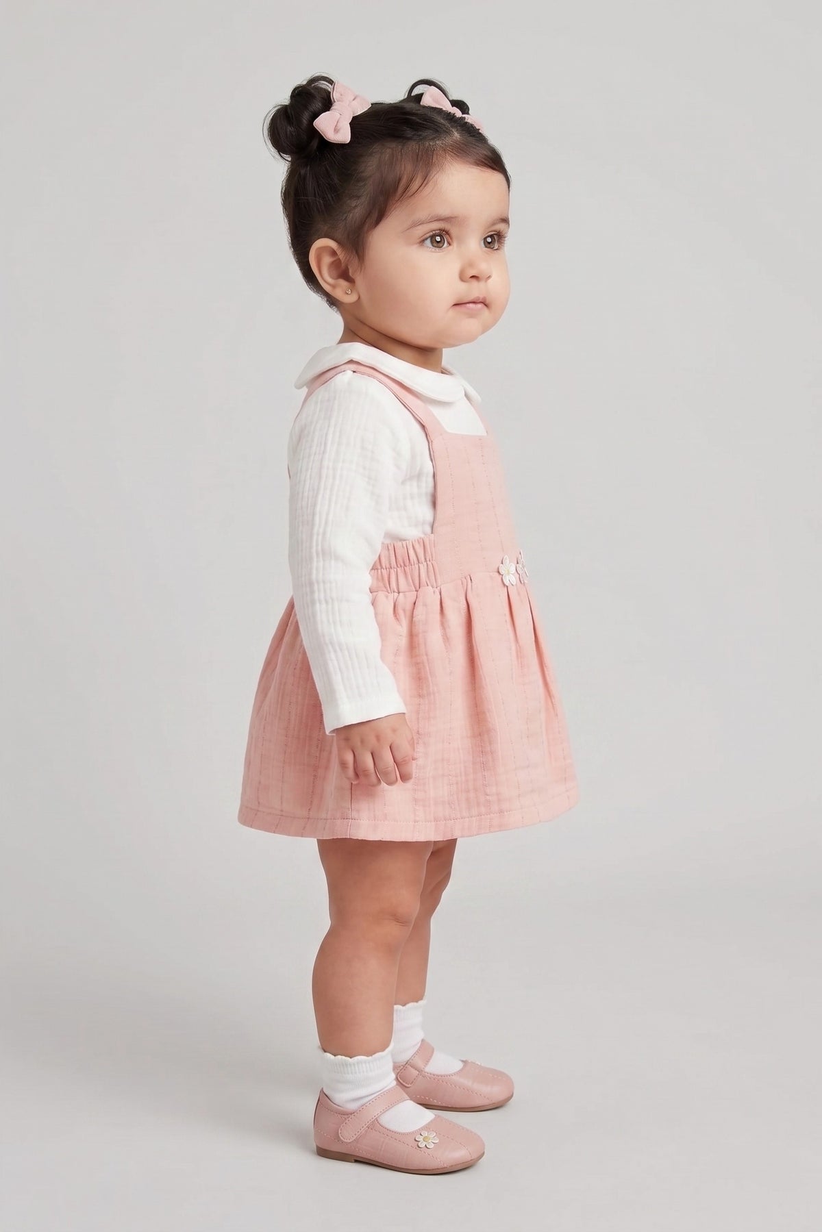 Peach Pinafore Dress with White Peter Pan Collar Top TSIPN138