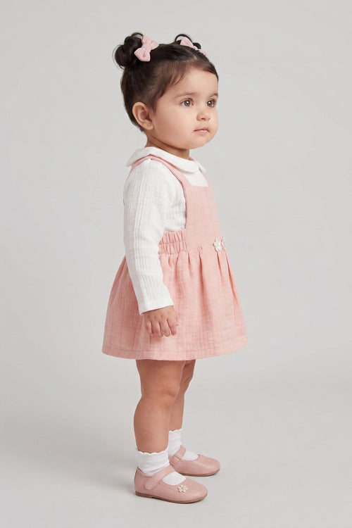 Peach Pinafore Dress with White Peter Pan Collar Top TSIPN138