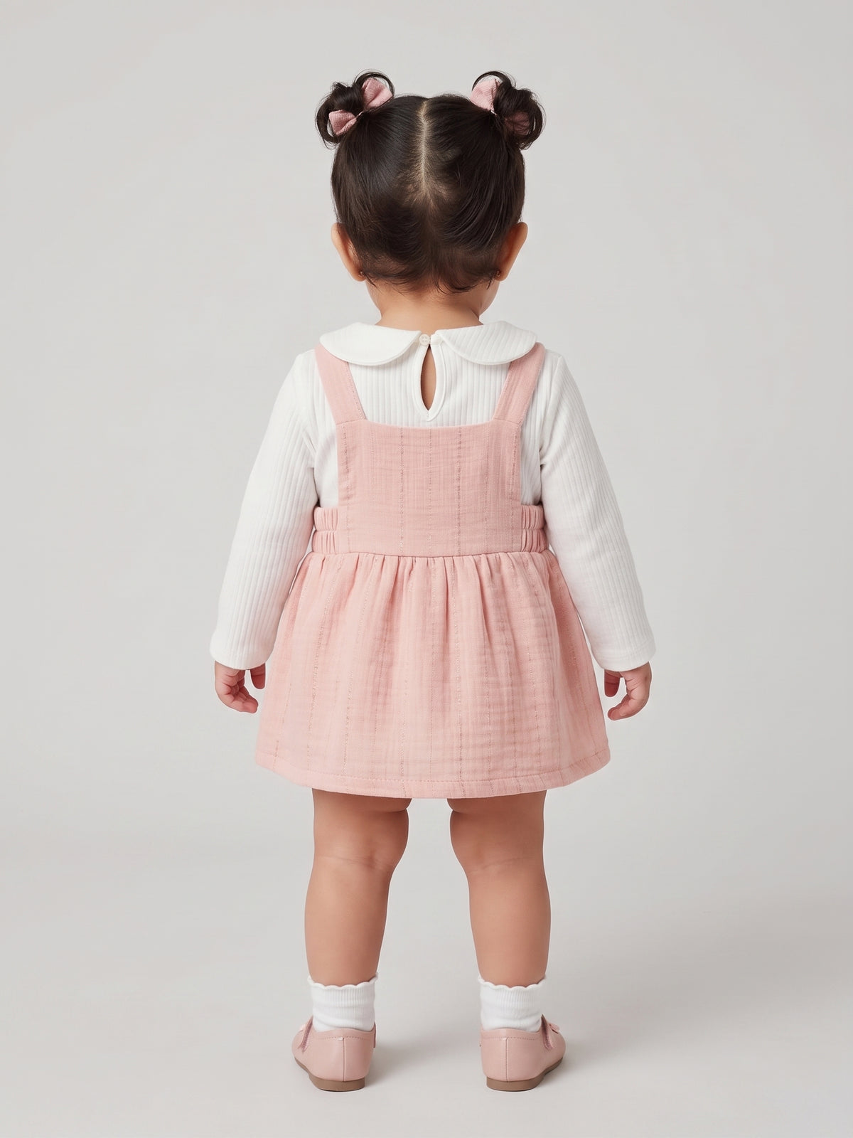 Peach Pinafore Dress with White Peter Pan Collar Top TSIPN138