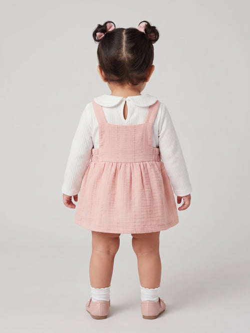 Peach Pinafore Dress with White Peter Pan Collar Top TSIPN138
