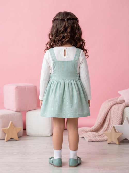 Sea Green Striped Pinafore Dress TSIPN138