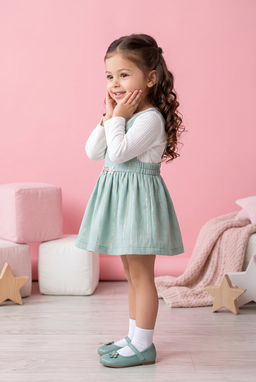 Sea Green Striped Pinafore Dress TSIPN138