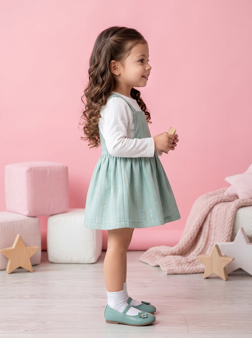 Sea Green Striped Pinafore Dress TSIPN138