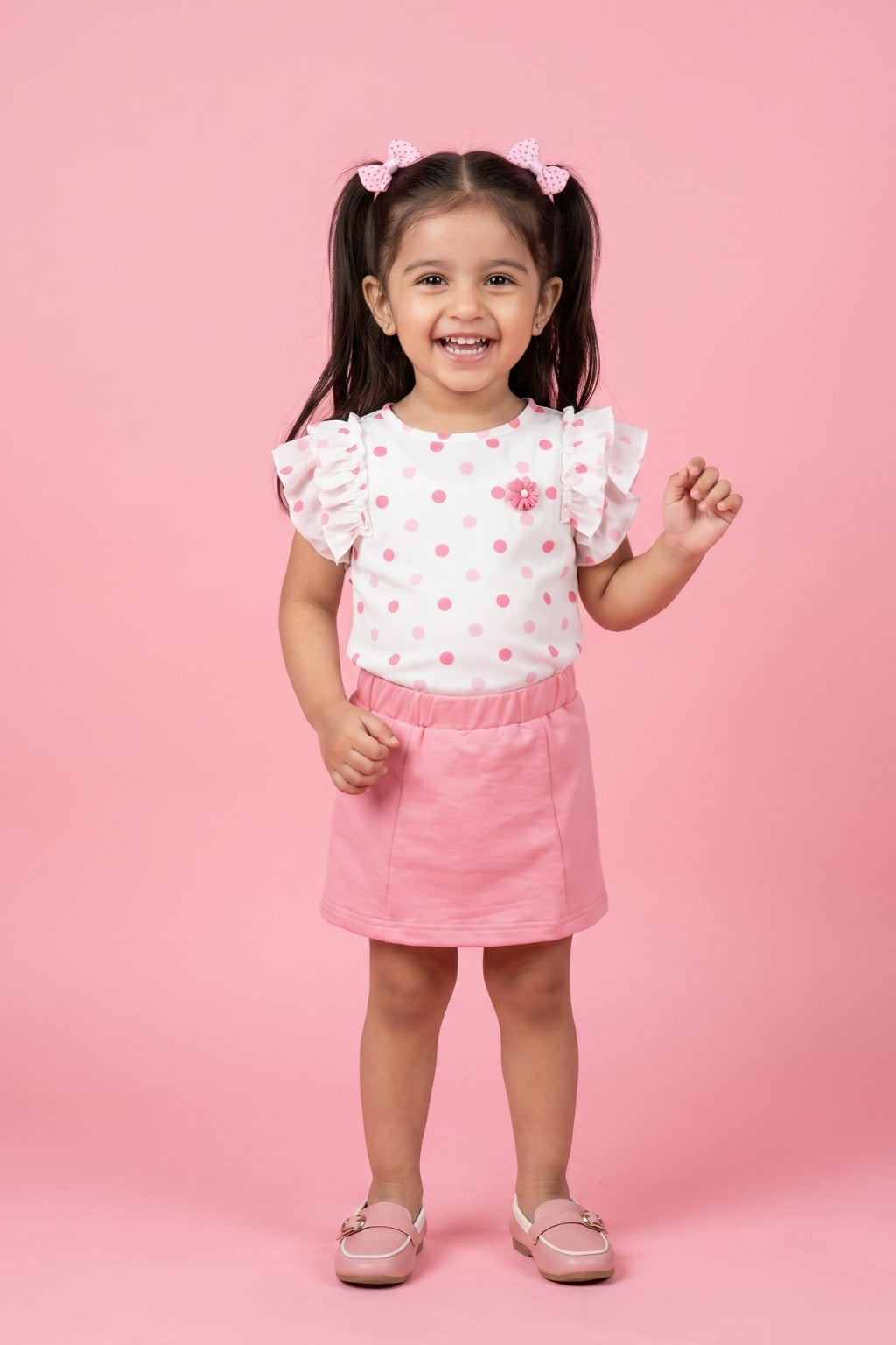 Pink Polka Dot Top & Skirt Set TSISET036