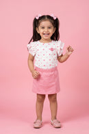 Pink Polka Dot Top & Skirt Set TSISET036