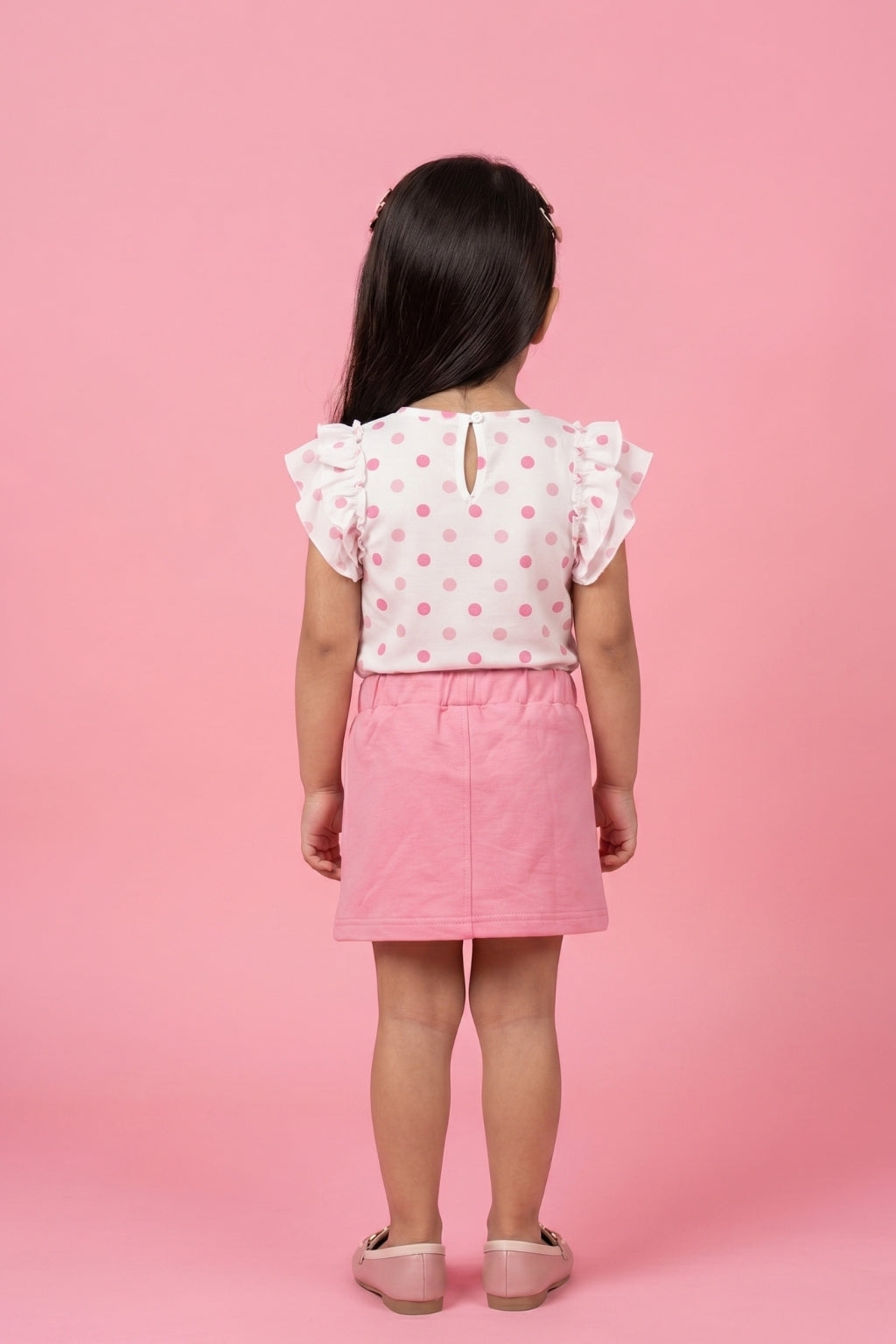 Pink Polka Dot Top & Skirt Set TSISET036