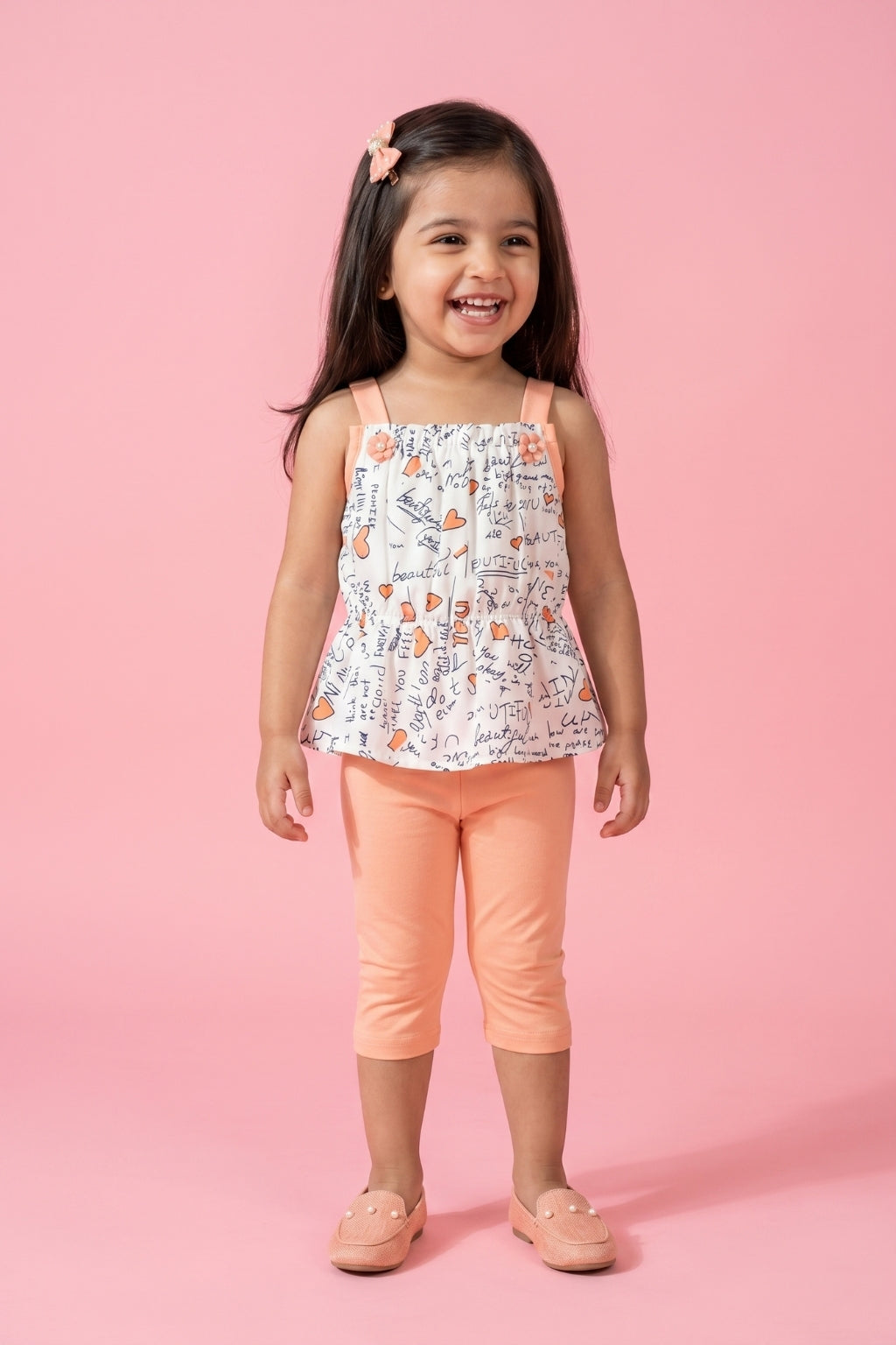 Peach Printed Top & Capri Set TSISET062