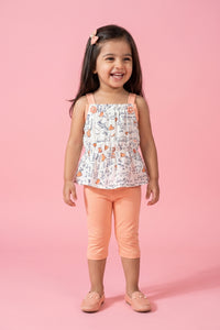 Peach Printed Top & Capri Set TSISET062