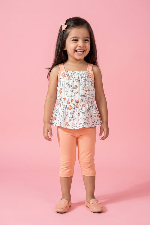 Peach Printed Top & Capri Set TSISET062