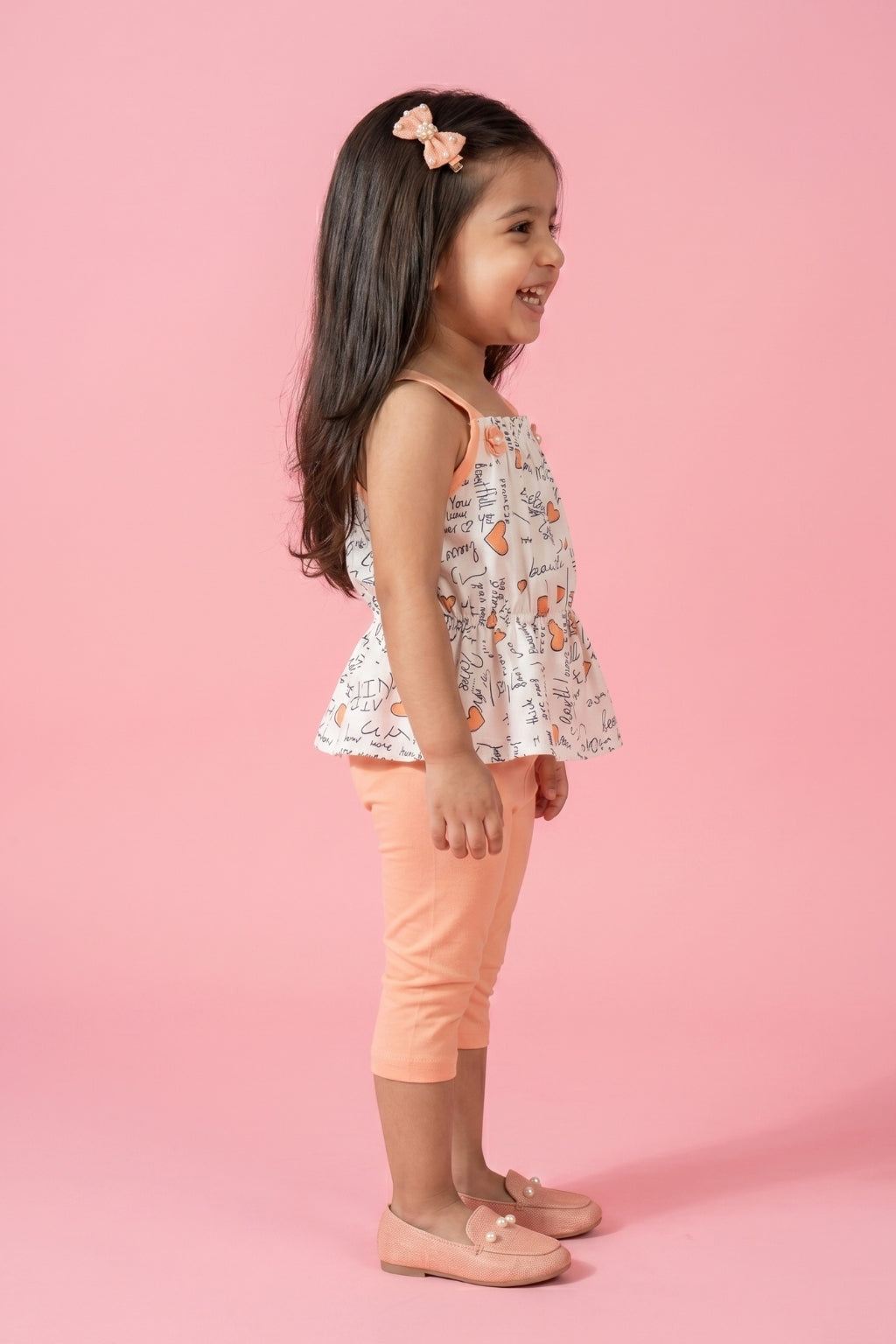 Peach Printed Top & Capri Set TSISET062