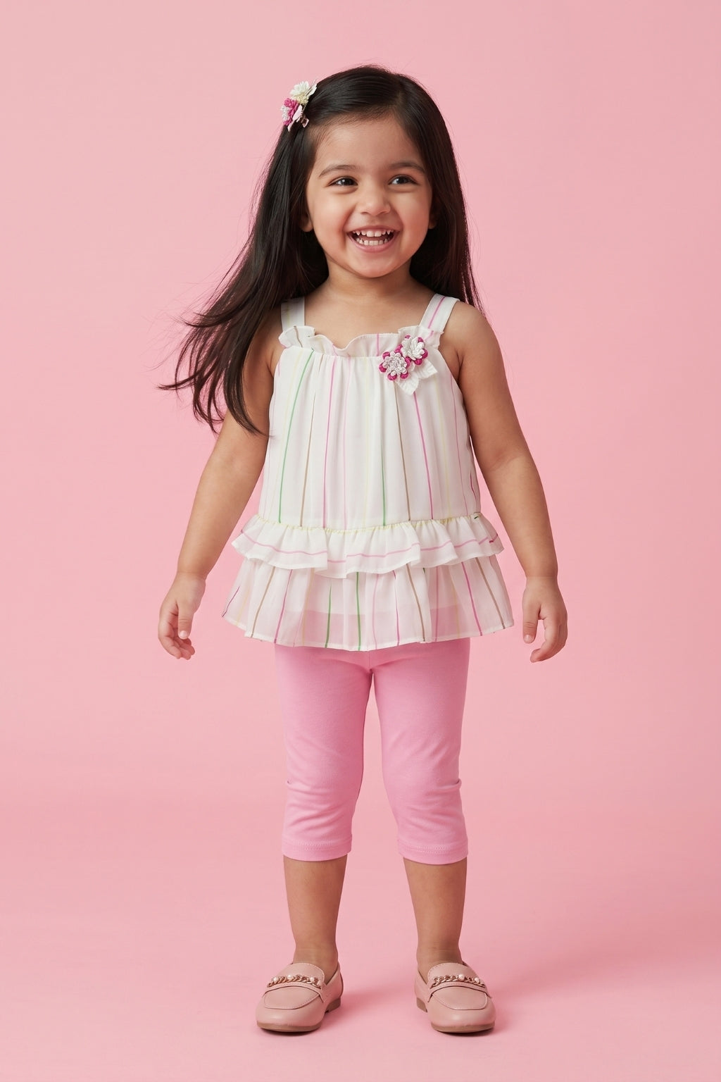 Pastel Stripe Top & Pink Capri Set TSISET064
