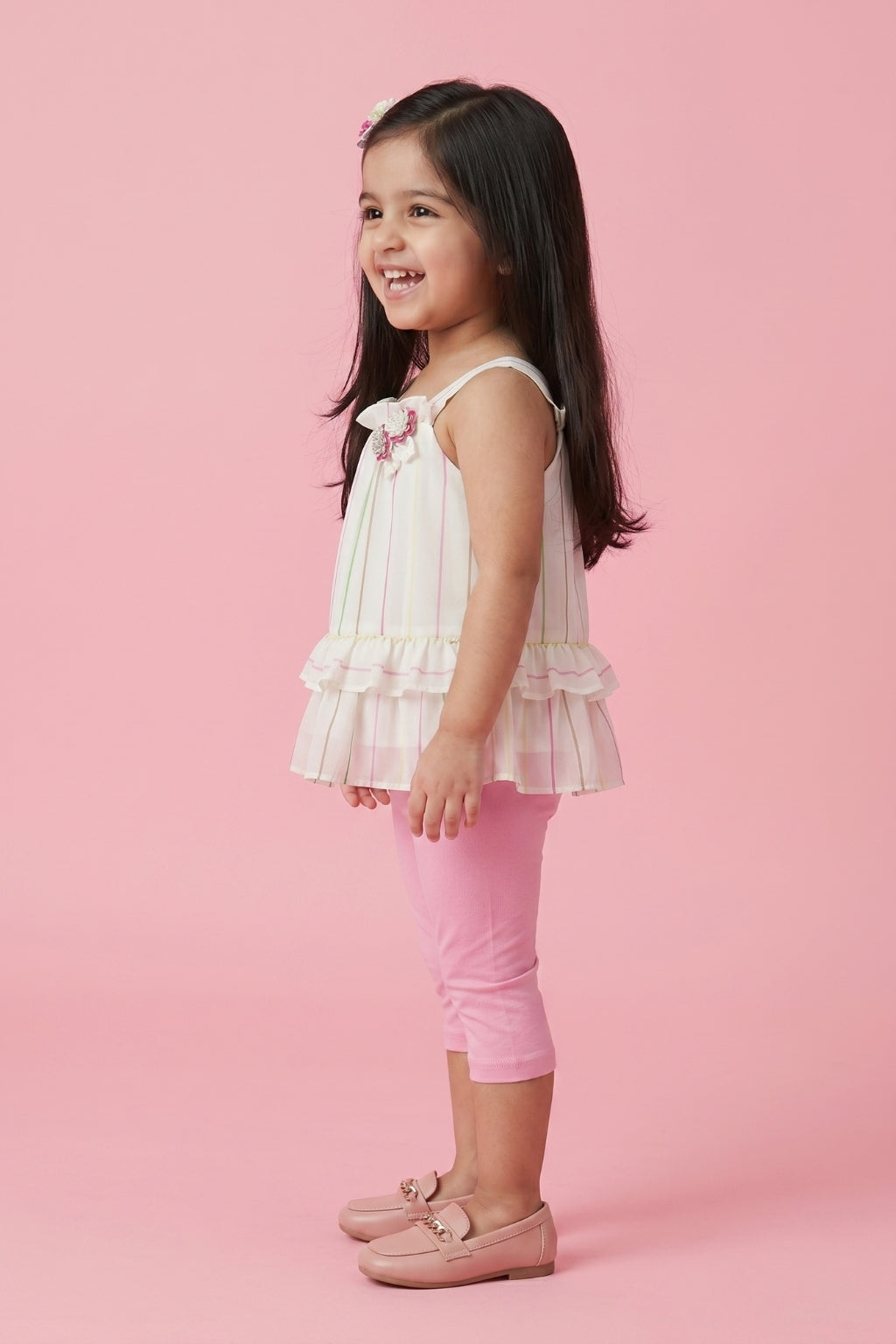 Pastel Stripe Top & Pink Capri Set TSISET064
