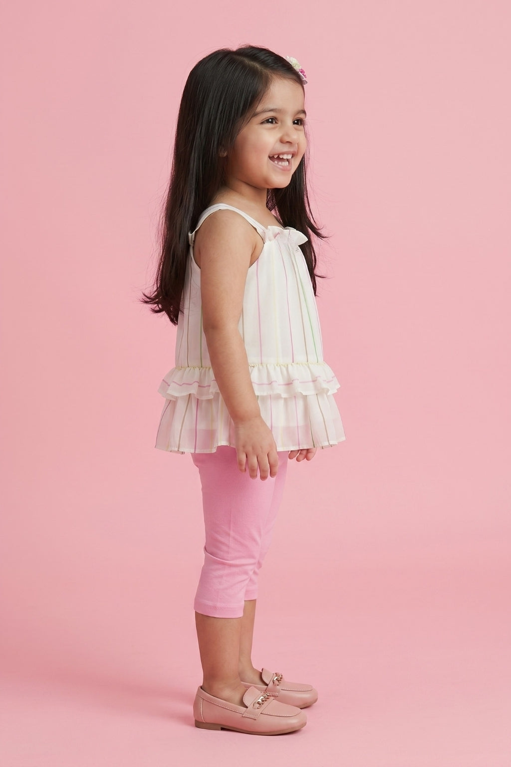 Pastel Stripe Top & Pink Capri Set TSISET064