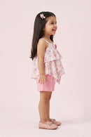 Floral Layered Top & Pink Shorts Set TSISET068