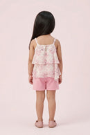 Floral Layered Top & Pink Shorts Set TSISET068