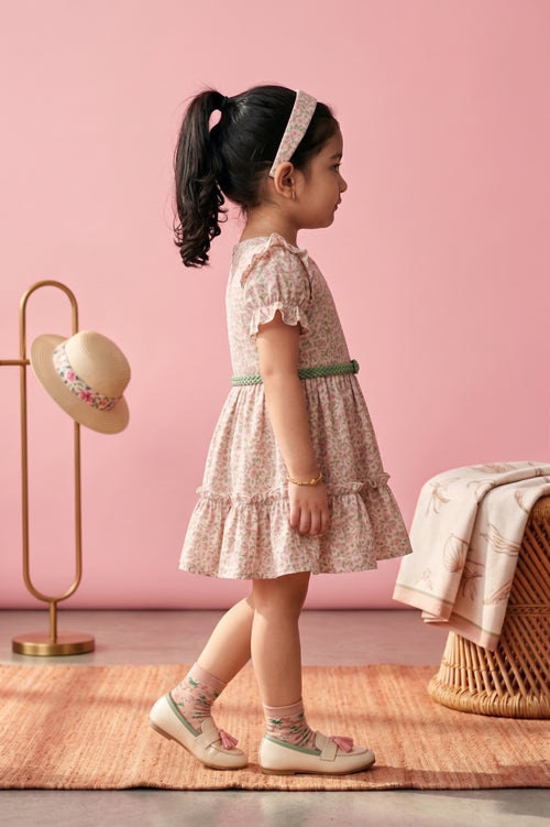 Girls Pink Floral Ruffle Dress TSM30404