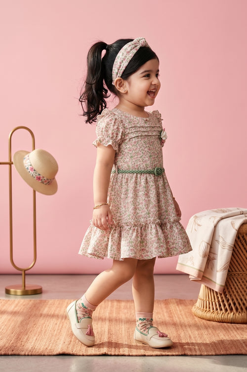Girls Pink Floral Ruffle Dress TSM30404