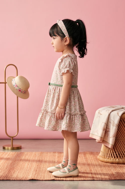 Girls Pink Floral Ruffle Dress TSM30404
